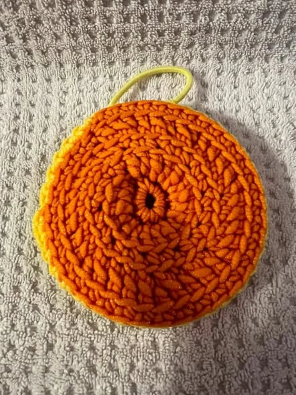 Body Exfoliator - Orange and Yellow - Washable - Made w/Scrubology Yarn (Designe